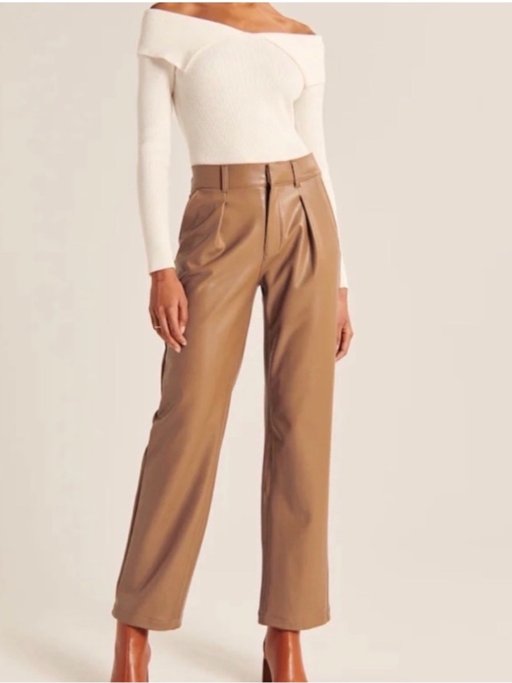 Abercrombie & Fitch Faux Leather Wide Leg Pants in Camel